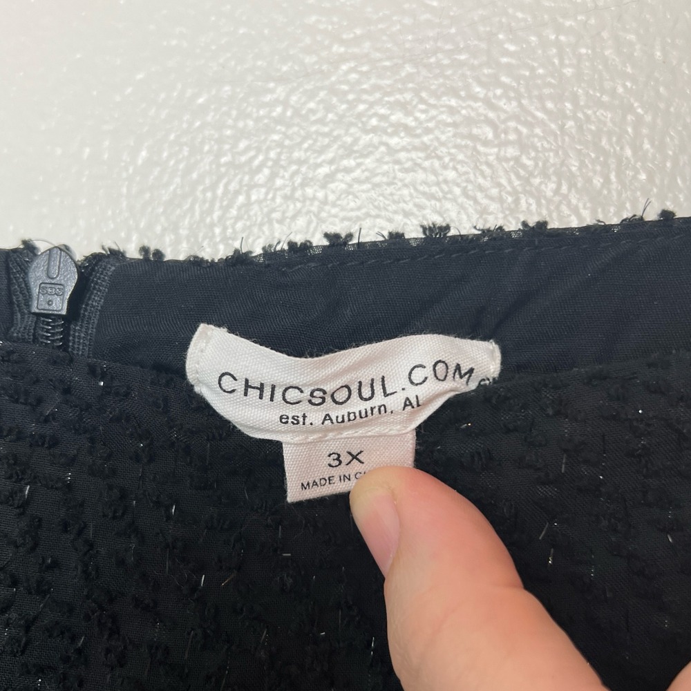 Chic Soul Black Mini Dress Sparkle Square Neck Long Sleeve‎ Babydoll Coquette 3X - Picture 4 of 5